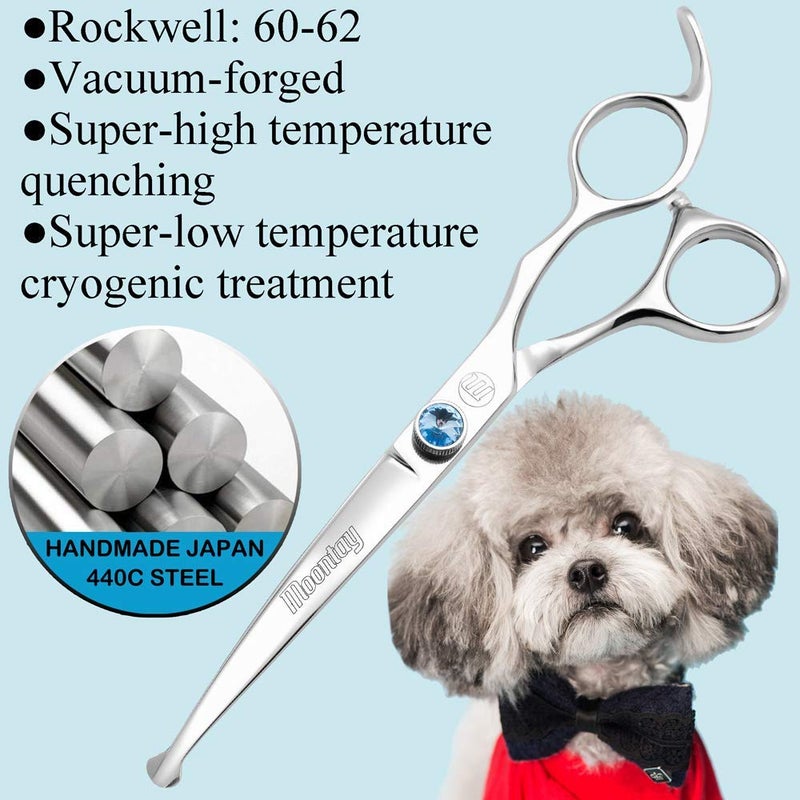 Moontay Professional Dog Grooming Straight, Curved, Thinning/Blending/Chunking Scissors Kit, JP-440C Stainless Steel Pet Cat Hair Cutting/Trimming Shears, Silver - Image 4